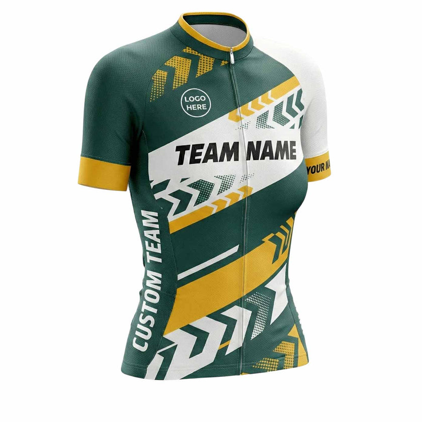 Women Cycling Jersey Green & Yellow Custom Name, Custom Team Name, Upload Team Logo Jersey - Women Short Sleeve Cycling Jersey-White