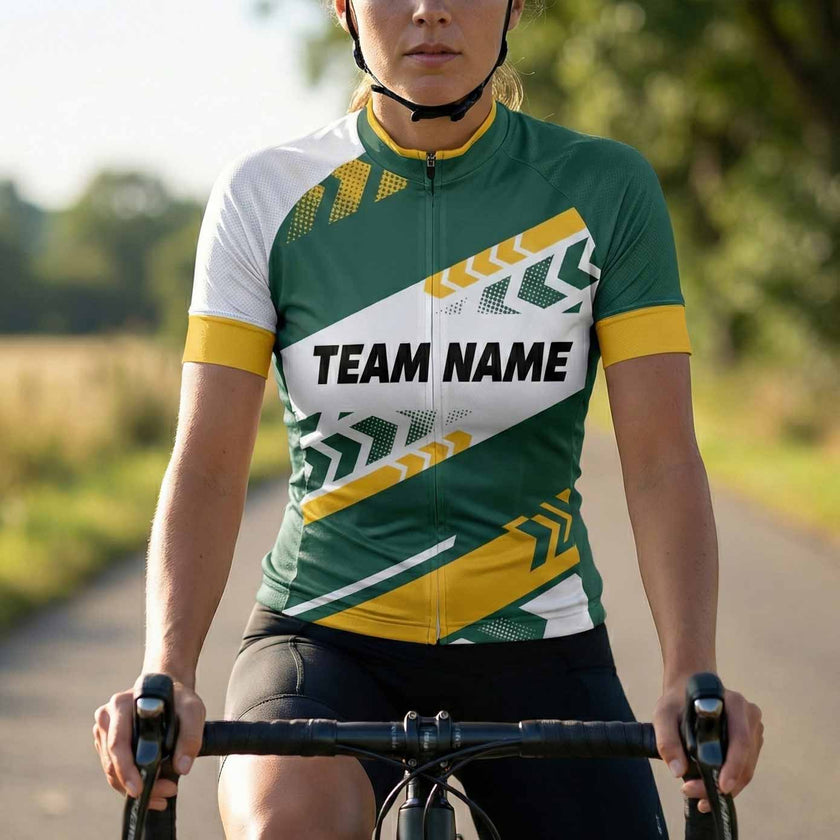 Women Cycling Jersey Green & Yellow Custom Name, Custom Team Name, Upload Team Logo Jersey - Women Short Sleeve Cycling Jersey-White