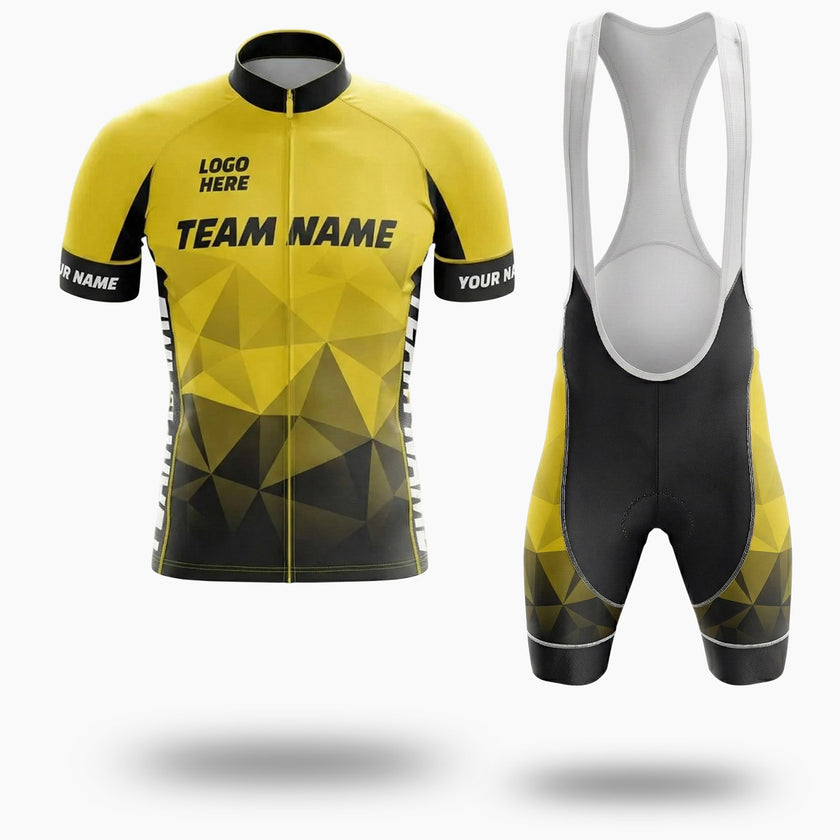 Yellow Men's Cycling Jersey Custom Name, Custom Logo Team - Short Sleeve Cycling Jersey Kit-White