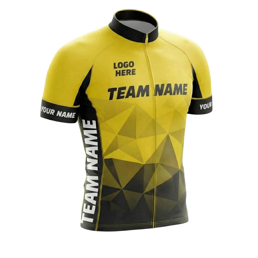 Yellow Men's Cycling Jersey Custom Name, Custom Logo Team - Short Sleeve Cycling Jersey-White