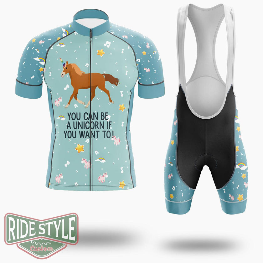 You Can Be A Unicorn Cycling Jersey Kit, Bicycle Clothing - Short Sleeve Cycling Jersey Kit-White