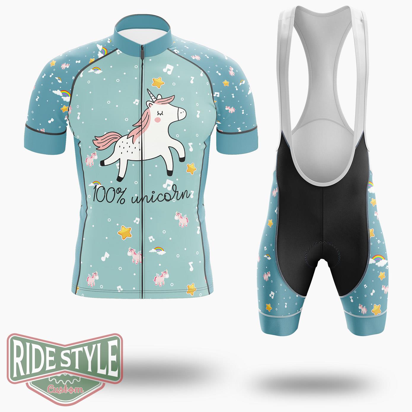 100% Unicorn Cycling Jersey Kit, Bicycle Clothing - Short Sleeve Cycling Jersey Kit-White