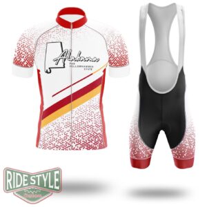 Alabama Cycling Jersey, Alabama Map Cycling Jersey - Short Sleeve Cycling Jersey Kit-White