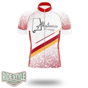 Alabama Cycling Jersey, Alabama Map Cycling Jersey - Short Sleeve Cycling Jersey-White