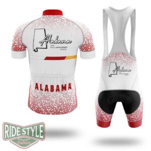Alabama Cycling Jersey, Alabama Map Cycling Jersey - Short Sleeve Cycling Jersey Kit-White