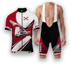Alabama States Cycling Jersey, Maps Haftone Vintage Pattern Men Women Jersey Full Kit - Short Sleeve Cycling Jersey Kit-White