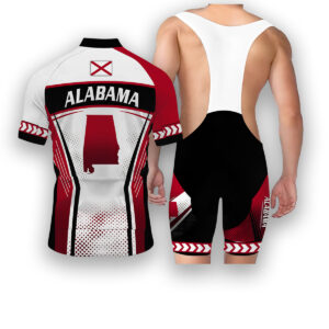 Alabama States Cycling Jersey, Maps Haftone Vintage Pattern Men Women Jersey Full Kit - Short Sleeve Cycling Jersey Kit-White