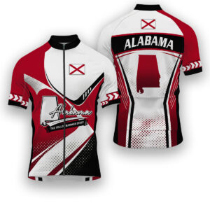 Alabama States Cycling Jersey, Maps Haftone Vintage Pattern Men Women Jersey Full Kit - Short Sleeve Cycling Jersey-White
