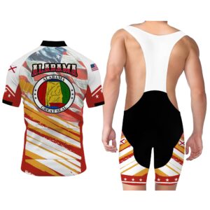Alabama States Cycling Jersey, USA Flag Men Women Jersey Full Kit - Short Sleeve Cycling Jersey Kit-White