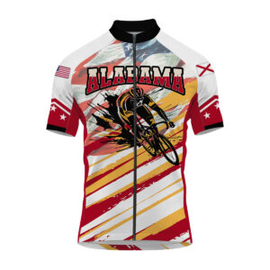 Alabama States Cycling Jersey, USA Flag Men Women Jersey Full Kit - Short Sleeve Cycling Jersey-White