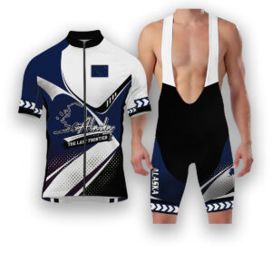 Alaska States Cycling Jersey, Maps Haftone Vintage Pattern Men Women Jersey Full Kit - Short Sleeve Cycling Jersey Kit-White
