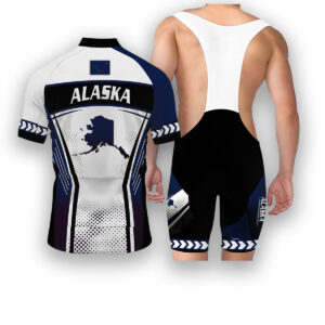 Alaska States Cycling Jersey, Maps Haftone Vintage Pattern Men Women Jersey Full Kit - Short Sleeve Cycling Jersey Kit-White