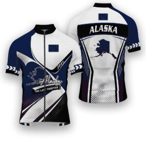 Alaska States Cycling Jersey, Maps Haftone Vintage Pattern Men Women Jersey Full Kit - Short Sleeve Cycling Jersey-White