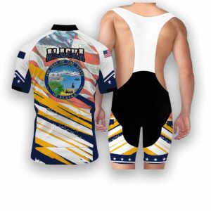 Alaska States Cycling Jersey, USA Flag Men Women Jersey Full Kit - Short Sleeve Cycling Jersey Kit-White