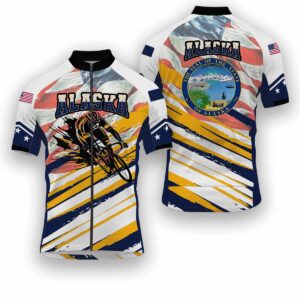 Alaska States Cycling Jersey, USA Flag Men Women Jersey Full Kit - Short Sleeve Cycling Jersey-White