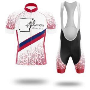 Arkansas Cycling Jersey, Arkansas Map Cycling Jersey Bib Short - Short Sleeve Cycling Jersey Kit-White