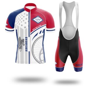 Arkansas Cycling Jersey, Arkansas State Flag Cycling Set - Short Sleeve Cycling Jersey Kit-White