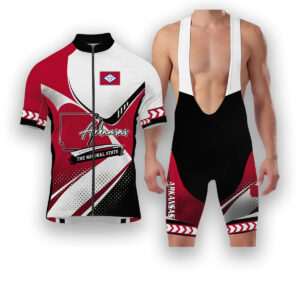 Arkansas States Cycling Jersey, Maps Haftone Vintage Pattern Men Women Jersey Full Kit - Short Sleeve Cycling Jersey Kit-White