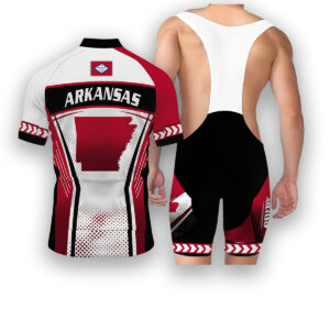 Arkansas States Cycling Jersey, Maps Haftone Vintage Pattern Men Women Jersey Full Kit - Short Sleeve Cycling Jersey Kit-White