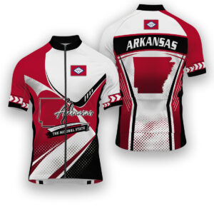 Arkansas States Cycling Jersey, Maps Haftone Vintage Pattern Men Women Jersey Full Kit - Short Sleeve Cycling Jersey-White