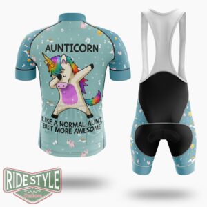 Aunticorn The Best Auntie Unicorn Cycling Jersey Kit, Bicycle Clothing - Short Sleeve Cycling Jersey Kit-White