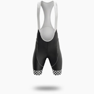 Black Men's Cycling Jersey, Custom Team Name, Personalized Name, Logo Team, Checkered Bike Jersey - Bib Shorts-White