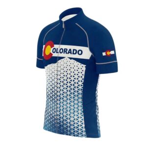 Blue Colorado Cycling Jersey, Halftone Men's Bike Jersey - Short Sleeve Cycling Jersey-White