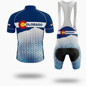 Blue Colorado Cycling Jersey, Halftone Men's Bike Jersey - Short Sleeve Cycling Jersey Kit-White