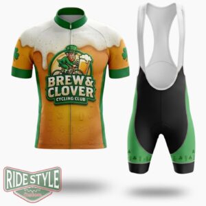 Brew & Clover Cycling Club St Patrick's Day Cycling Jersey Outfit - Short Sleeve Cycling Jersey Kit-White