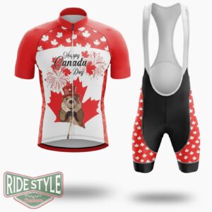 Canadian Beaver, Happy Day Canada Cycling Jersey Outfit - Short Sleeve Cycling Jersey Kit-White