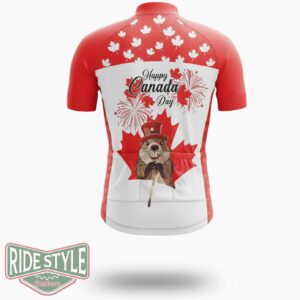 Canadian Beaver, Happy Day Canada Cycling Jersey Outfit - Short Sleeve Cycling Jersey-White