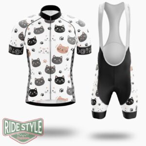 Cat Face Pattern Cycling Jersey Kit - Short Sleeve Cycling Jersey Kit-White