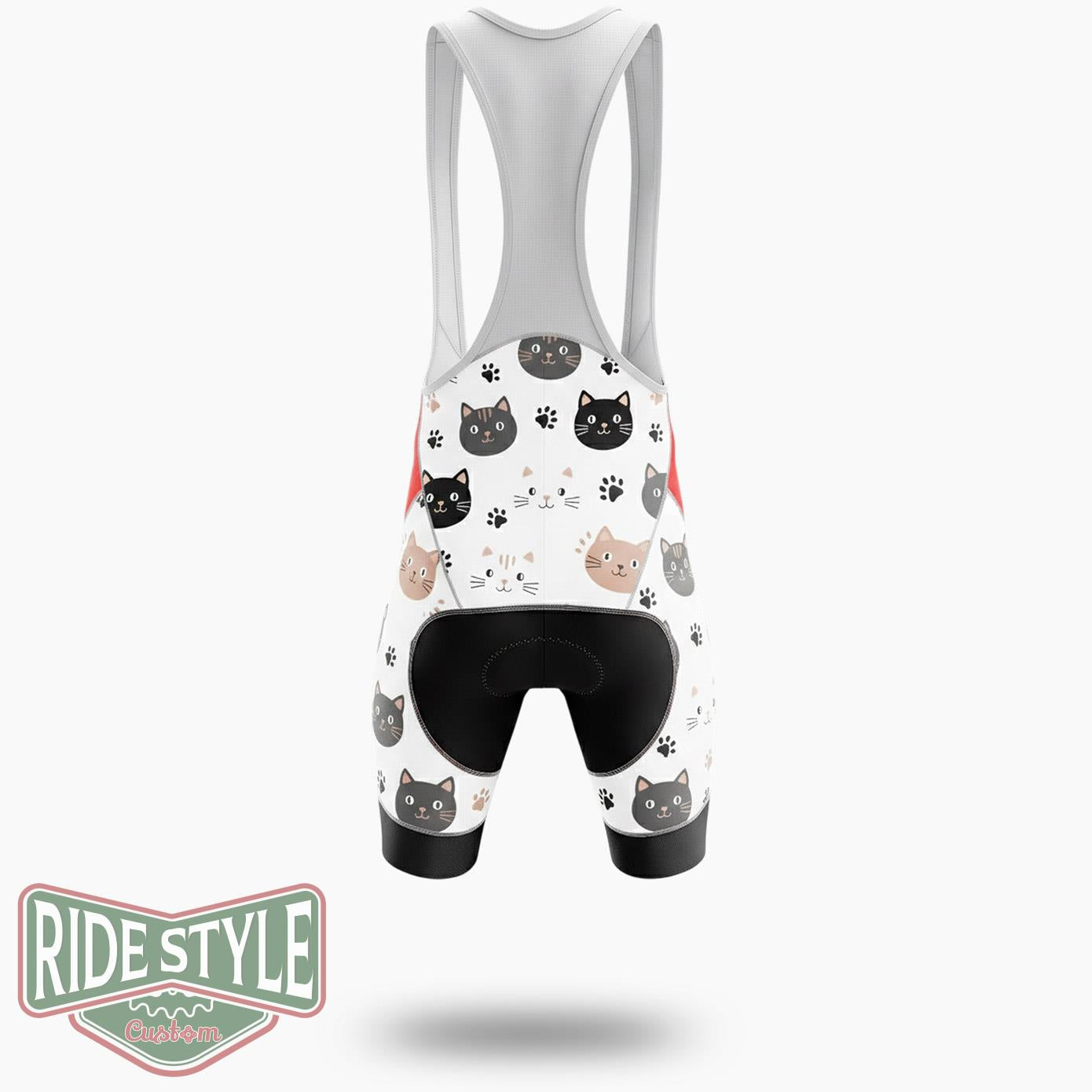 Cat Face Pattern Cycling Jersey Kit - Bib Shorts-White