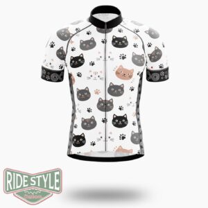 Cat Face Pattern Cycling Jersey Kit - Short Sleeve Cycling Jersey-White