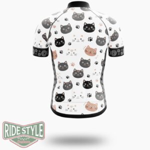 Cat Face Pattern Cycling Jersey Kit - Short Sleeve Cycling Jersey-White