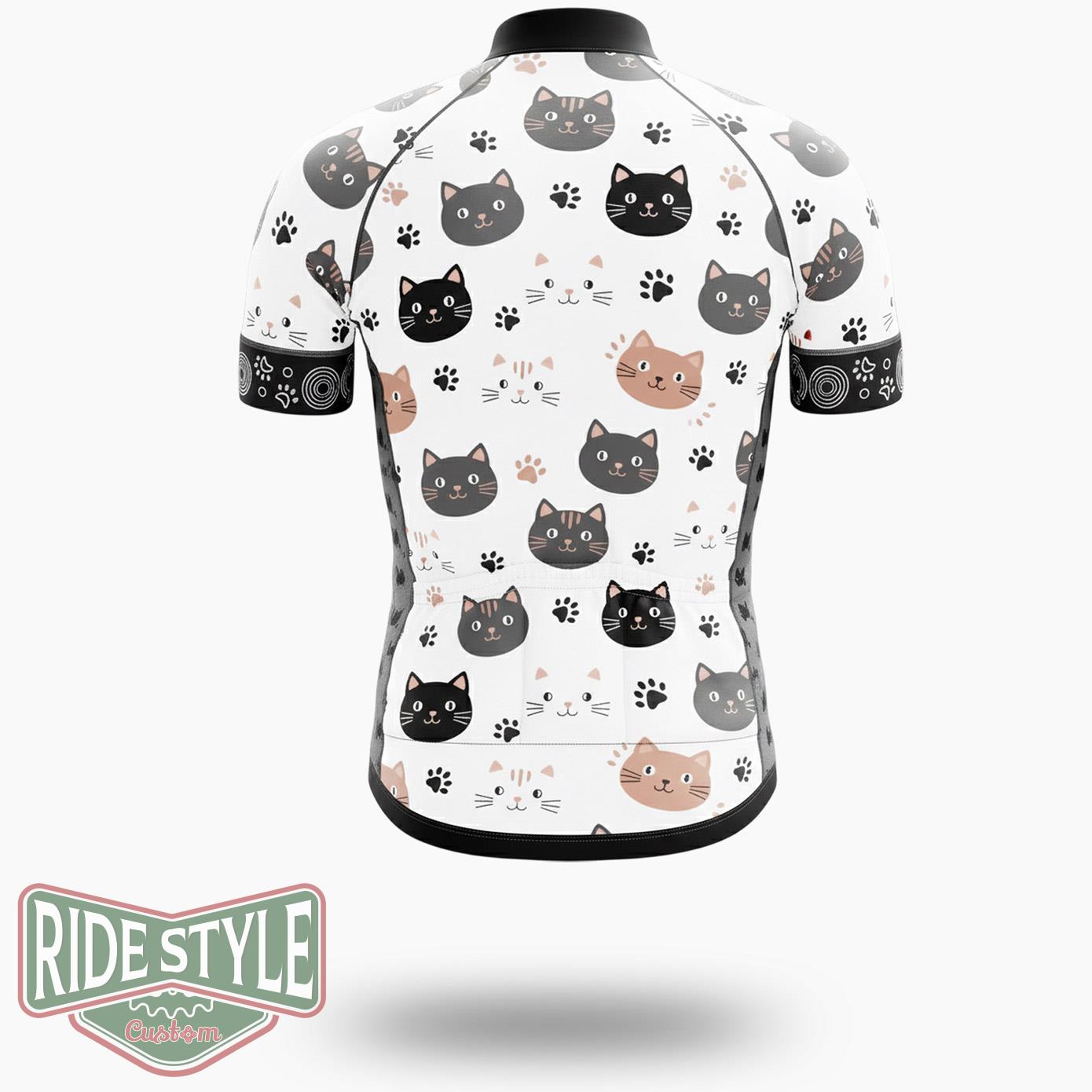 Cat Face Pattern Cycling Jersey Kit - Short Sleeve Cycling Jersey-White