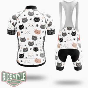 Cat Face Pattern Cycling Jersey Kit - Short Sleeve Cycling Jersey Kit-White