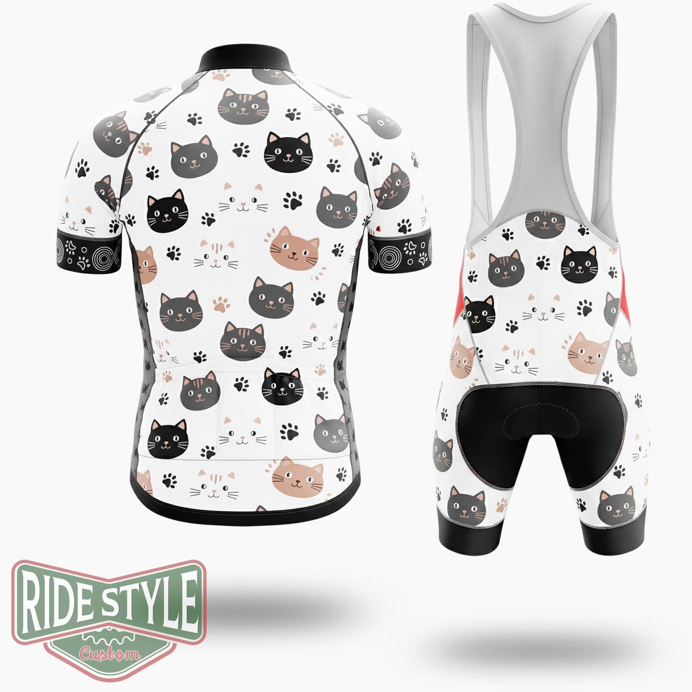Cat Face Pattern Cycling Jersey Kit - Short Sleeve Cycling Jersey Kit-White