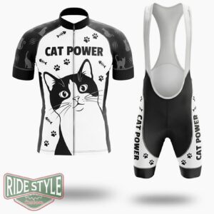 Cat Power Black Cycling Jersey Kit - Short Sleeve Cycling Jersey Kit-White