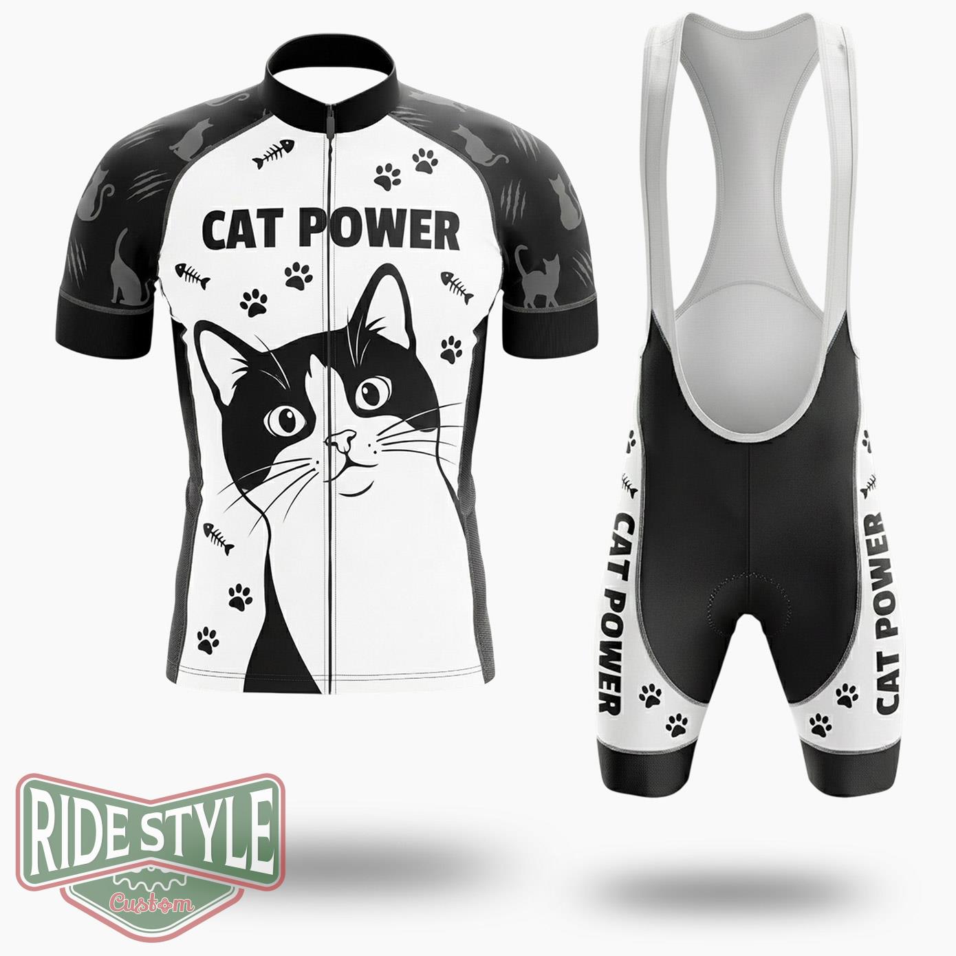Cat Power Black Cycling Jersey Kit - Short Sleeve Cycling Jersey Kit-White