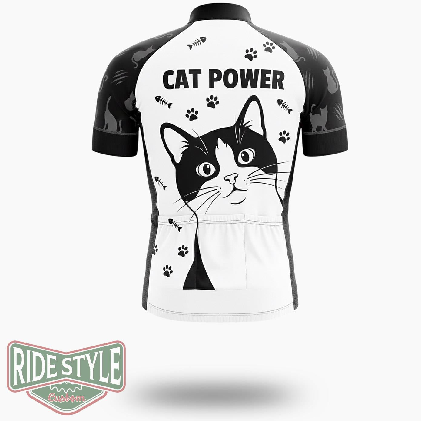 Cat Power Black Cycling Jersey Kit - Short Sleeve Cycling Jersey-White