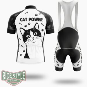 Cat Power Black Cycling Jersey Kit - Short Sleeve Cycling Jersey Kit-White