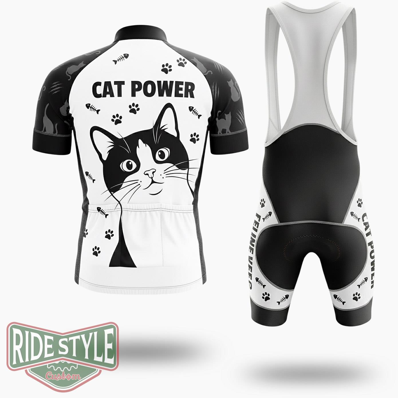 Cat Power Black Cycling Jersey Kit - Short Sleeve Cycling Jersey Kit-White