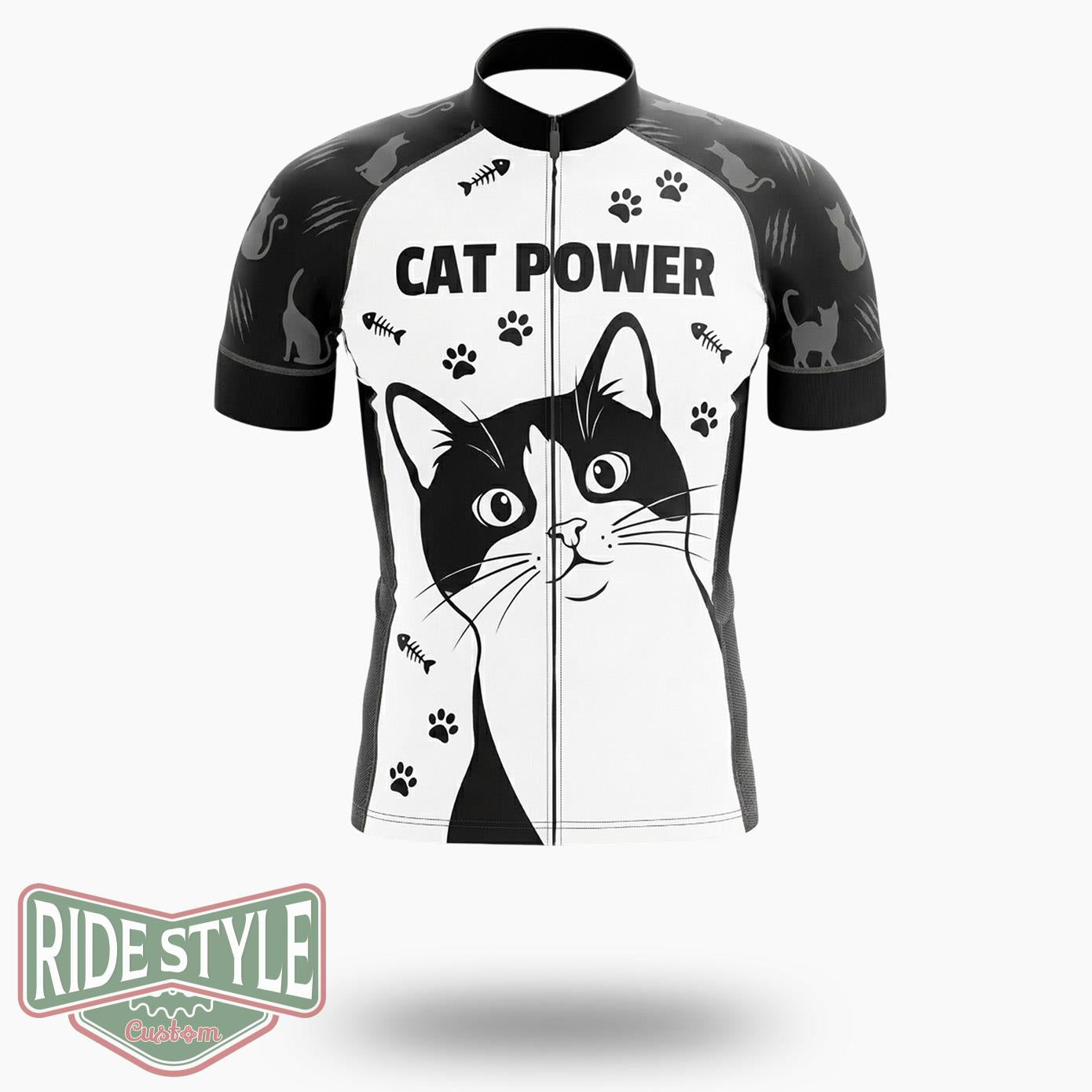 Cat Power Black Cycling Jersey Kit - Short Sleeve Cycling Jersey-White