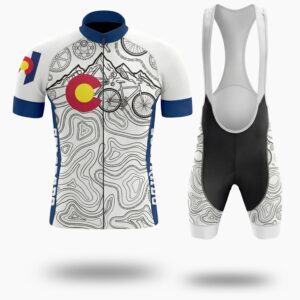Colorado Bike Men's Jersey, Bicycle Parts Pattern Cycling Jersey - Short Sleeve Cycling Jersey Kit-White
