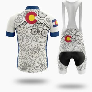 Colorado Bike Men's Jersey, Bicycle Parts Pattern Cycling Jersey - Short Sleeve Cycling Jersey Kit-White