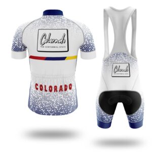 Colorado Cycling Short Sleeve Jersey, Colorado State Map Cycling Jersey Bib Short - Short Sleeve Cycling Jersey Kit-White
