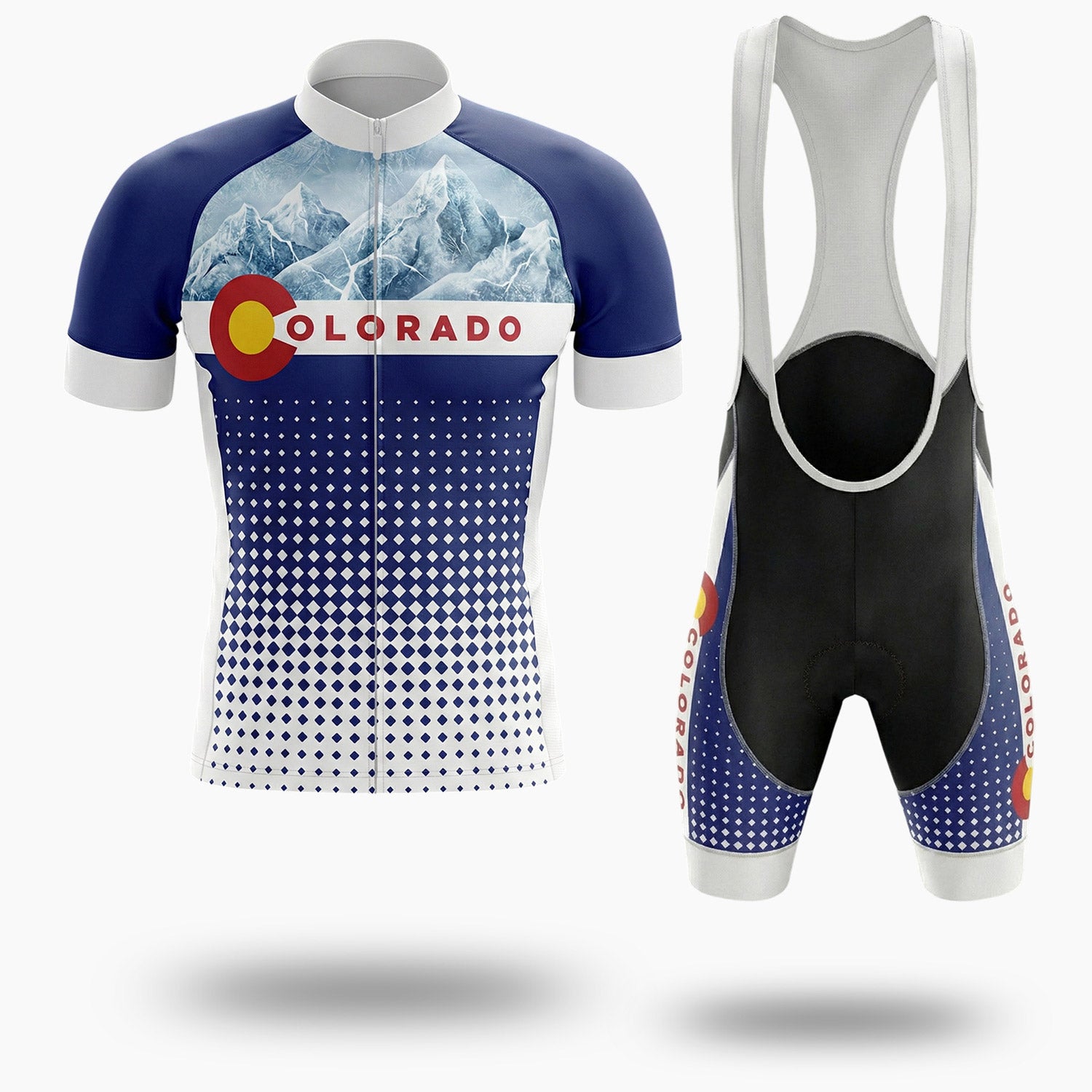 Colorado Halftone Pattern Cycling Jersey For Men, Gift For Cyclist In Colorado - Short Sleeve Cycling Jersey Kit-White