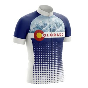 Colorado Halftone Pattern Cycling Jersey For Men, Gift For Cyclist In Colorado - Short Sleeve Cycling Jersey-White