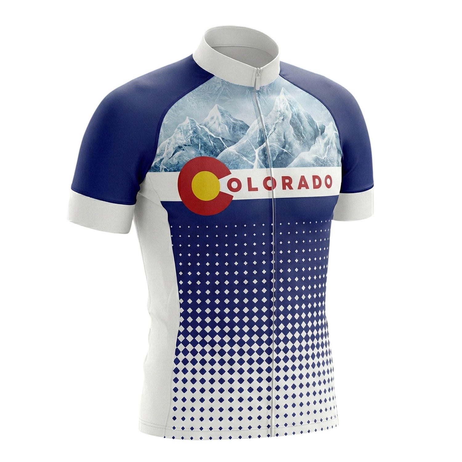 Colorado Halftone Pattern Cycling Jersey For Men, Gift For Cyclist In Colorado - Short Sleeve Cycling Jersey-White